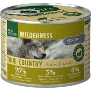 Hundefutter REAL NATURE WILDERNESS Nassfutter für Hunde Senior True Country Huhn & Lachs 12×200 g