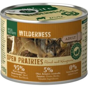 Hundefutter REAL NATURE WILDERNESS Nassfutter für Hunde Adult Open Prairies Rind mit Känguru 6×200 g