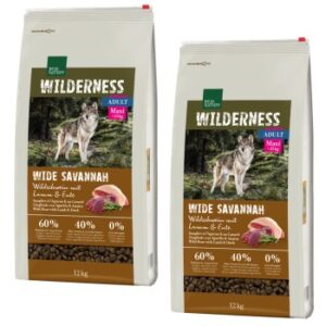 Hundefutter REAL NATURE WILDERNESS Maxi Adult Wide Savannah mit Wildschwein, Lamm & Ente 2×12 kg