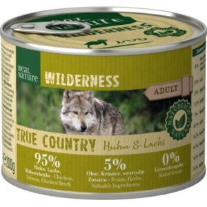 Hundefutter REAL NATURE WILDERNESS Nassfutter für Hunde Adult True Country Huhn & Lachs 12×200 g