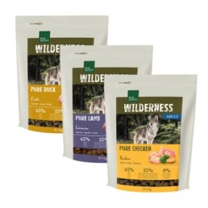 Hundefutter REAL NATURE Wilderness Adult Probierpaket 3×1 kg Paket 6, Ente, Huhn, Lamm