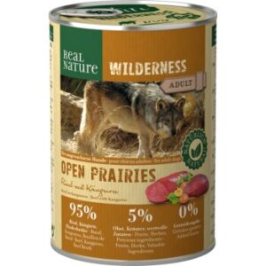 Hundefutter REAL NATURE WILDERNESS Nassfutter für Hunde Adult Open Prairies Rind mit Känguru 6×400 g