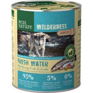 Hundefutter REAL NATURE WILDERNESS Nassfutter für Hunde Adult Fresh Water Hering, Lachs & Ente 6×800 g