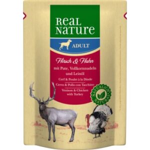 Hundefutter REAL NATURE Adult Pouches 6x300g Hirsch – Hochwertiges Nassfutter für ausgewachsene Hunde