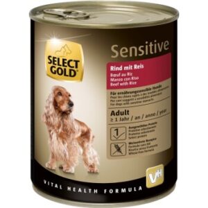 Hundefutter SELECT GOLD Sensitive Adult Rind mit Reis 12×800 g