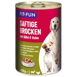 Hundefutter FIT+FUN Saftige Brocken 6x400g Wild & Huhn