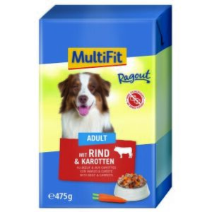 Hundefutter MultiFit Adult in Ragout 12 x 475 g Rind und Karotten