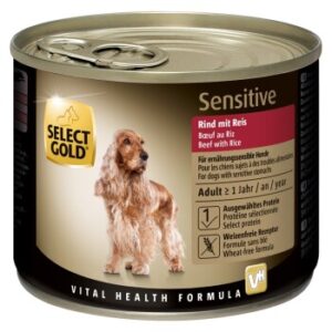 Hundefutter SELECT GOLD Sensitive Adult 6x200g Rind mit Reis