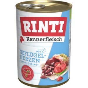 Hundefutter RINTI Kennerfleisch Gefl?gelherzen 24×400 g