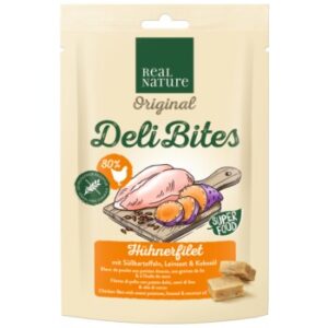 Hundefutter REAL NATURE Original Deli Bites 150g Hühnerfilet mit Süßkartoffeln, Leinsaat & Kokosöl