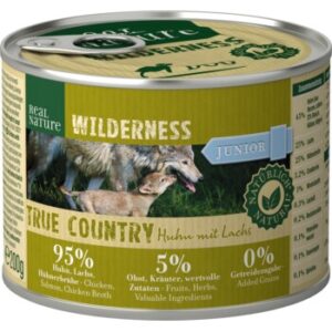 Hundefutter REAL NATURE WILDERNESS Nassfutter für Hunde Junior True Country Huhn & Lachs 12×200 g