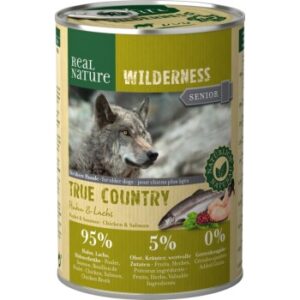 Hundefutter REAL NATURE WILDERNESS Nassfutter für Hunde Senior True Country Huhn & Lachs 12×400 g