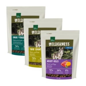 Hundefutter REAL NATURE Wilderness Adult Probierpaket 3×1 kg Paket 3, Huhn, Rentier, Rind