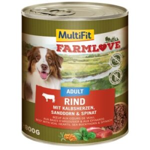 Hundefutter MultiFit Farmlove Adult Rind, Kalbsherzen 6×800 g