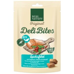 Hundefutter REAL NATURE Original Deli Bites 150g Lachsfilet mit Gojibeere, Matcha & Kokosöl