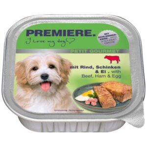 Hundefutter PREMIERE Petit Gourmet Schlemmerkern Rind, Schinken & Ei 11×150 g