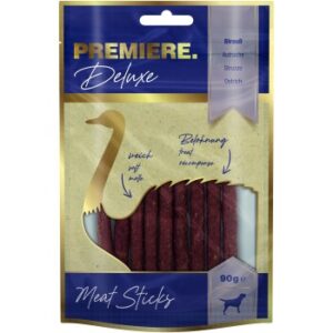 Hundefutter PREMIERE Deluxe Meat Sticks 90g Strauß