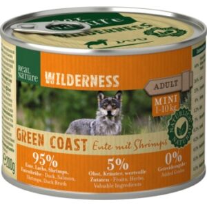 Hundefutter REAL NATURE WILDERNESS Nassfutter für Hunde Adult Green Coast Ente mit Shrimps 12×200 g