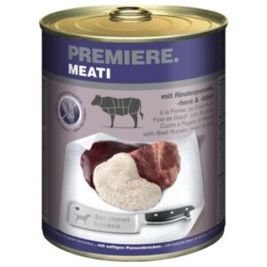 Hundefutter PREMIERE Meati Rinderpansen, -herz & -leber 12×800 g