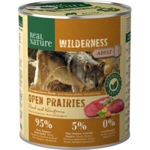 Hundefutter REAL NATURE WILDERNESS Nassfutter für Hunde Adult Open Prairies Rind mit Känguru 12×800 g