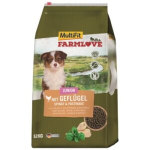 Hundefutter MultiFit Farmlove Junior Spinat Geflügel 12kg – Hochwertiges Hundefutter für gesunde Ernährung