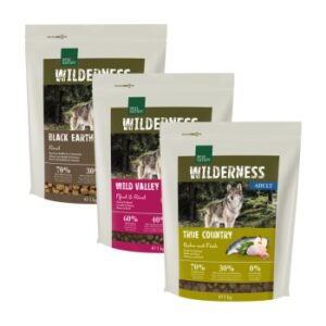 Hundefutter REAL NATURE Wilderness Adult Probierpaket 3×1 kg Paket 1, Mix-Pack