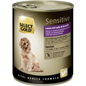 Hundefutter SELECT GOLD Sensitive Junior Lamm mit Lachs & Kartoffel 24×800 g