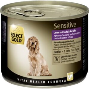 Hundefutter SELECT GOLD Sensitive Junior Lamm mit Lachs & Kartoffel 6×200 g