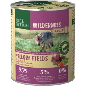 Hundefutter REAL NATURE WILDERNESS Nassfutter für Hunde Adult Mellow Fields Büffel & Lamm 12×800 g