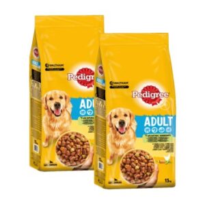 Hundefutter Pedigree Adult mit Huhn und Gemüse 2×15 kg