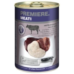 Hundefutter PREMIERE Meati Rinderpansen, -herz & -leber 12×400 g