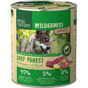 Hundefutter REAL NATURE WILDERNESS Nassfutter für Hunde Adult Deep Forest Wildschwein mit Hirsch 12×800 g