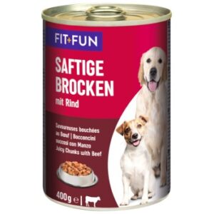 Hundefutter FIT+FUN Saftige Brocken 6x400g Rind