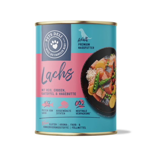 Nassfutter Nassfutter Lachs mit Reis, Erbsen, Kartoffel und Hagebutte für Hunde – 750g / 6er Pack