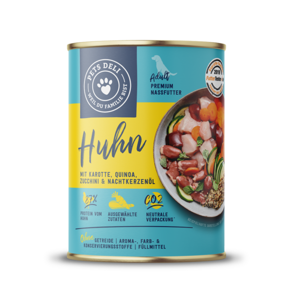 Nassfutter Nassfutter Huhn mit Karotte, Quinoa, Zucchini und Nachtkerzenöl für Hunde – 400g / 6er Pack