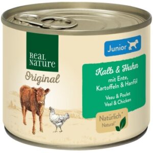 Hundefutter REAL NATURE Junior Geflügel & Kalb 12×200 g