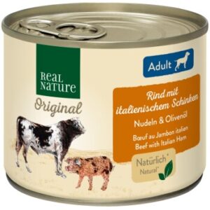 Hundefutter REAL NATURE Adult Rind mit italienischem Schinken 12×200 g