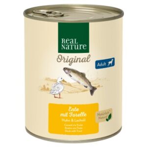 Hundefutter REAL NATURE Adult Ente mit Forelle 12×800 g