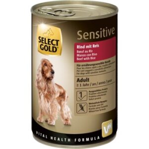 Hundefutter SELECT GOLD Sensitive Adult Rind mit Reis 12×400 g