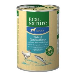 Hundefutter REAL NATURE Adult Huhn & Nordmeerhering 6×400 g