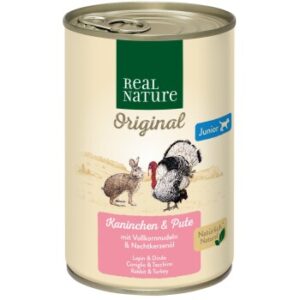 Hundefutter REAL NATURE Junior Kaninchen & Pute 12×400 g