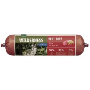 Hundefutter REAL NATURE WILDERNESS Wurst Adult Best Beef – Rind mit Amaranth & Karotte 400 g