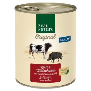 Hundefutter REAL NATURE Adult Rind & Wildschwein 12×800 g