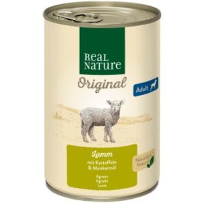 Hundefutter REAL NATURE Adult Lamm mit Kartoffeln 12×400 g