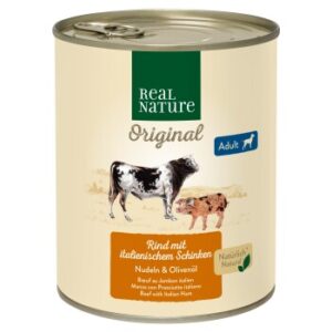 Hundefutter REAL NATURE Adult Rind mit italienischem Schinken 12×800 g