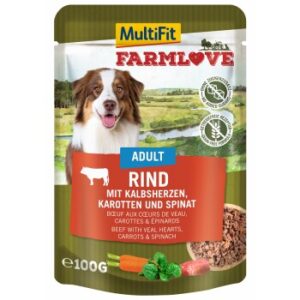 Hundefutter MultiFit Farmlove Adult 12×100 g Rind