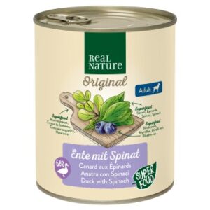 Hundefutter REAL NATURE Superfood Adult Ente mit Spinat 12×800 g