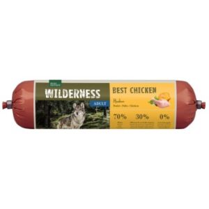 Hundefutter REAL NATURE WILDERNESS Wurst Adult Best Chicken – Huhn mit Buchweizen und Kürbis 400 g