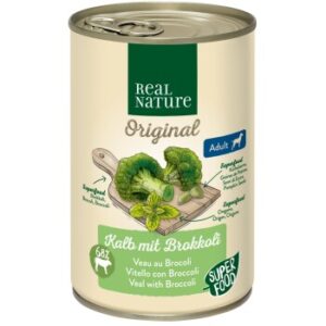 Hundefutter REAL NATURE Superfood Adult Kalb mit Brokkoli 6×400 g