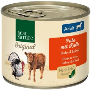 Hundefutter REAL NATURE Adult Pute mit Kalb 12×200 g